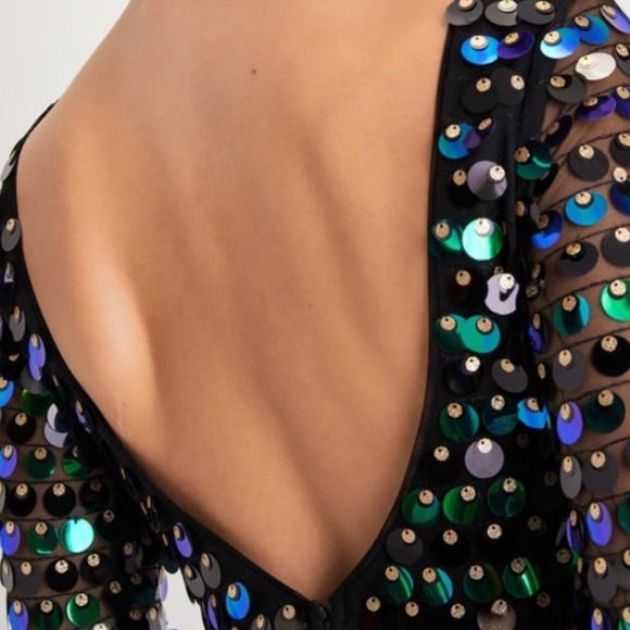 Lulus Iridescent Green Blue Sequin Mesh Mini Dress Size XS - Picture 4 of 8